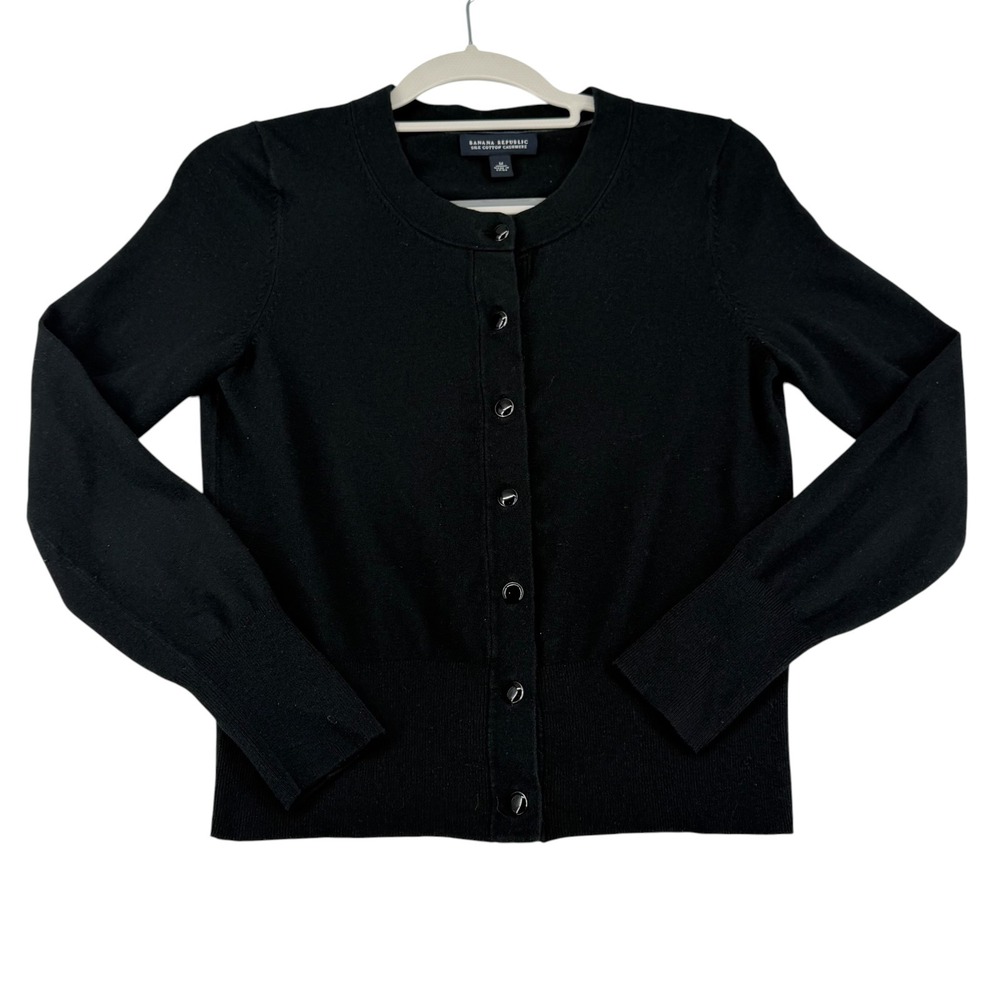 Banana Republic Cardigan Womens Medium Black Silk Cotton Cashmere Knit Sweater